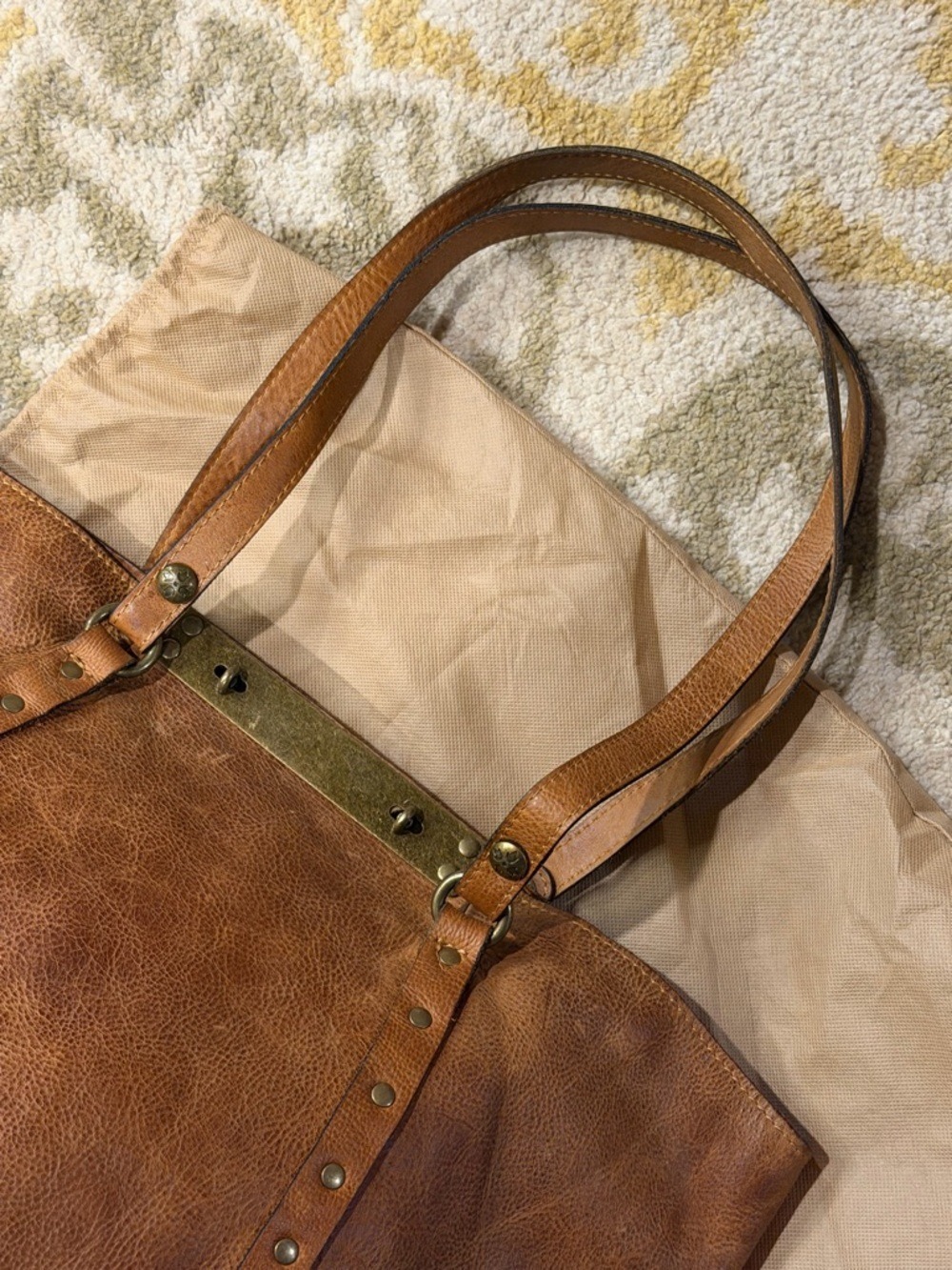 Patricia Nash Brown Genuine Italian Leather Studded Tote Bag - Picture 11 of 15